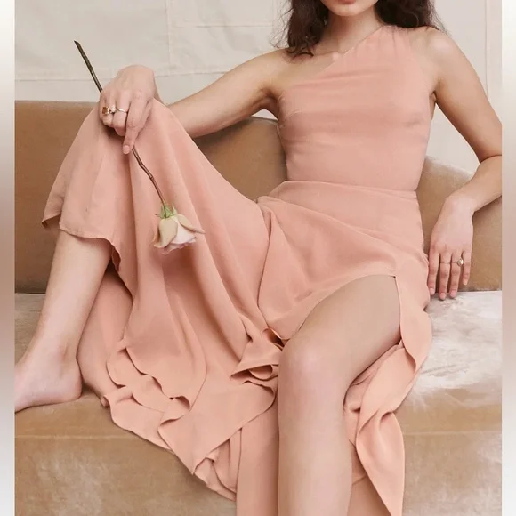 NWT REFORMATION Evelyn One Shoulder Dress Blush Pink 8 - Picture 2 of 8